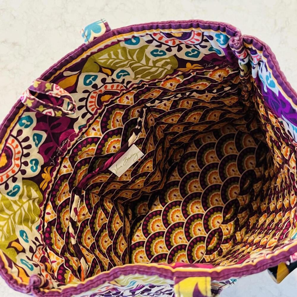 Vera Bradley Plum Crazy Shoulder Tote Bag Purse with Toggle Closure - Picture 6 of 8